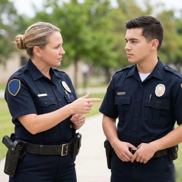 a police woman mentoring a colleague