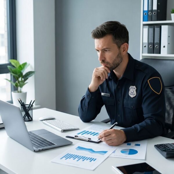 a police officer reviewing charts