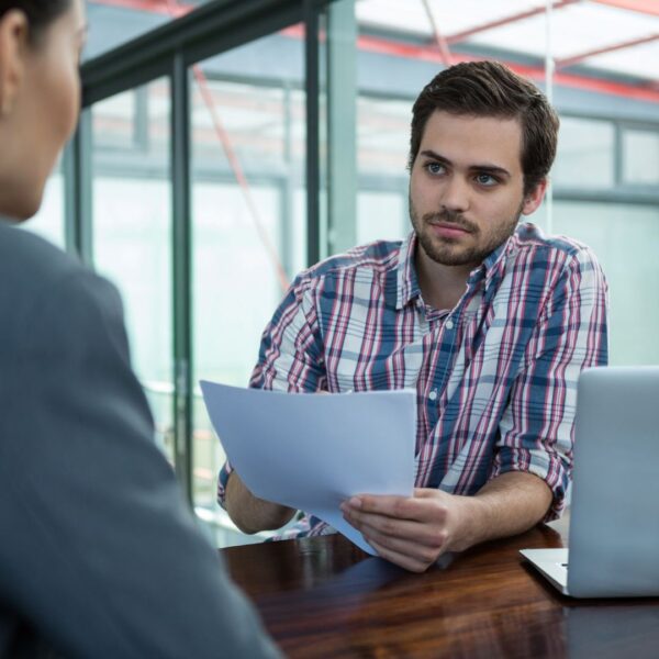 a man in a mock interview